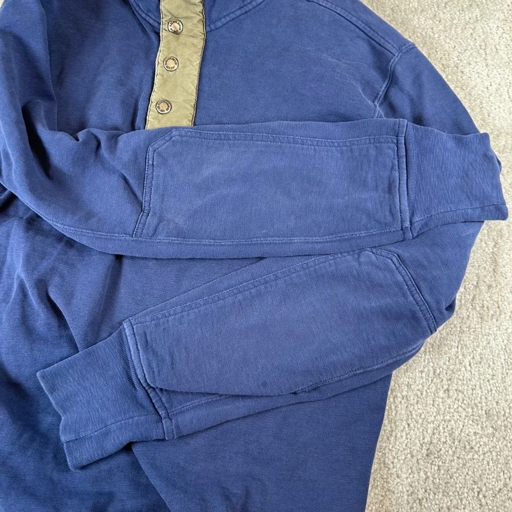 VTG Polo Ralph Lauren Pullover Mens Medium Blue Quarter Zip Military Elbow Patch